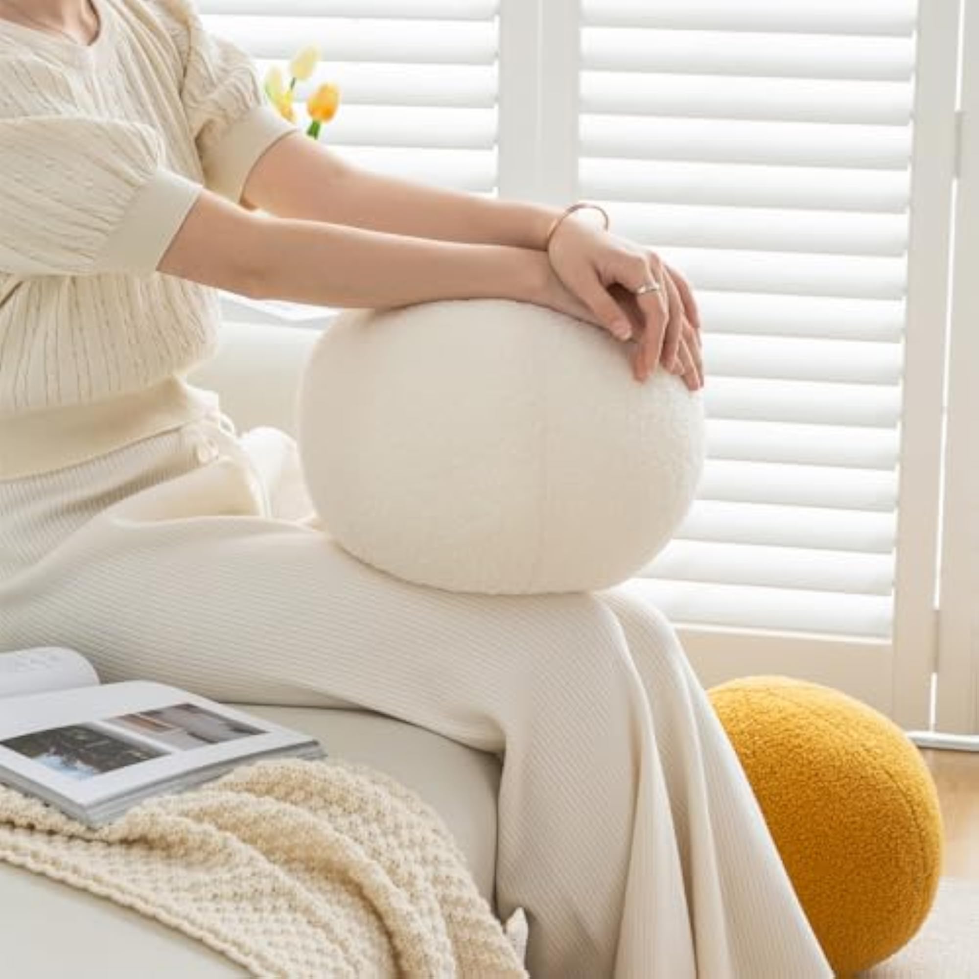 Ball Pillow, Round Sphere Decorative Throw Pillow Boucle